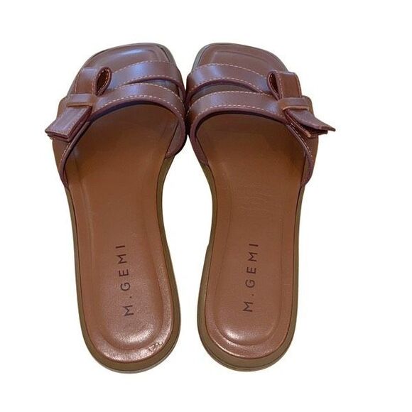 M. GEMI Womens The Melissa‎ Bow Italian Leather Slip On Sandals Brown Size 40 - Picture 3 of 6